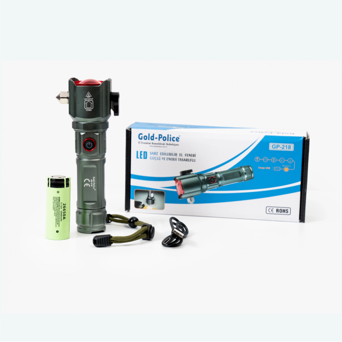 Gold Police Gp-218 Acil Durum El Feneri Güçlü Tg Led 3000 Lümen - Lisinya