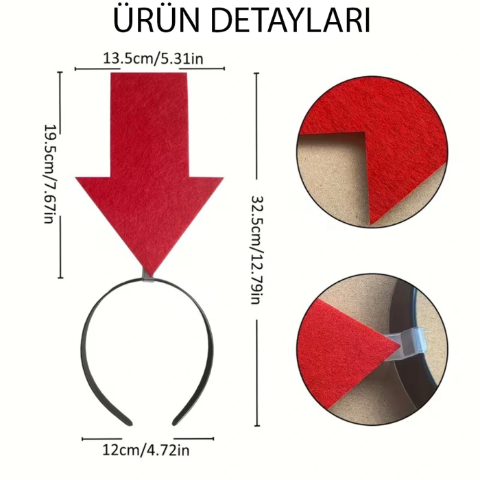 Kişiselleştirilebilir Ok Taç – Üzerine Yazı Yazılabilen Parti Tacı Kırmızı Renk - Lisinya