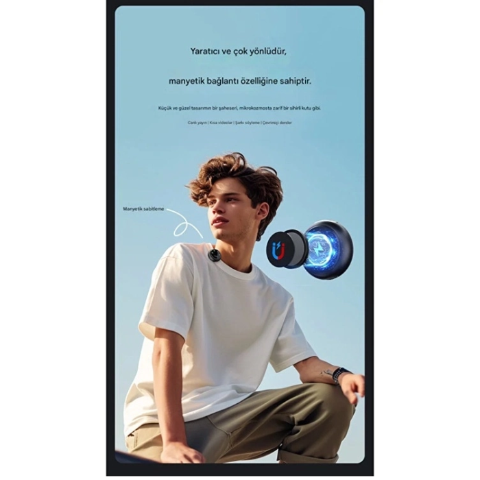 Kablosuz Profesyonel İkili Yayın Yaka Mikrofonu Şarj Kutu Mıknatıslı Typce Lightning Çıkış Mikrofon - Lisinya