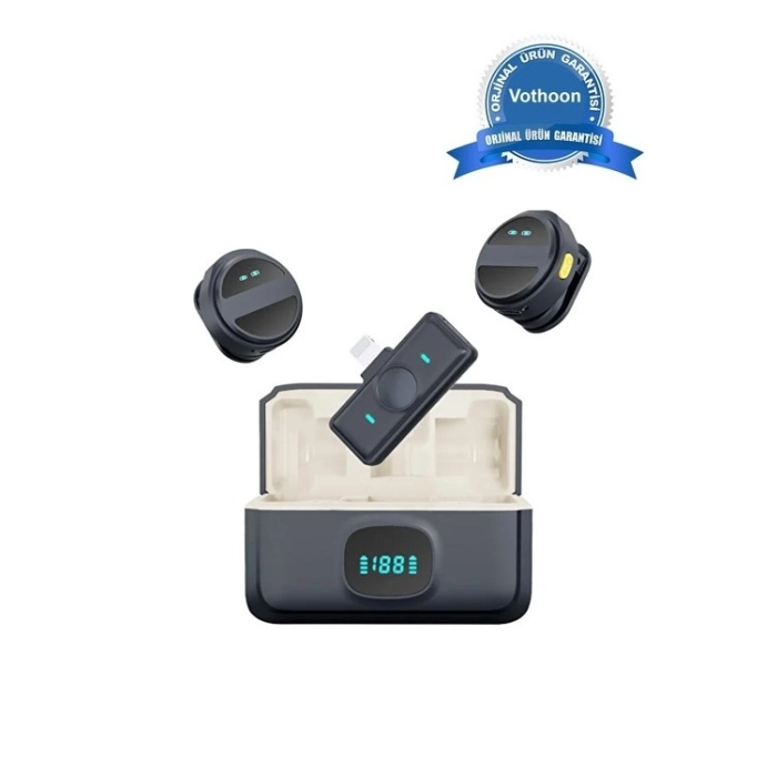 2 Adet Profesyonel Kablosuz Yaka Mikrofonu Lighting Uyumlu Manyetik Klipsli - Lisinya