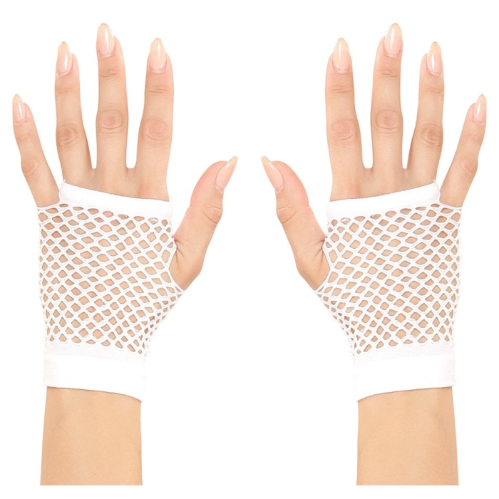 Beyaz Renk Kısa Boy Fileli Örgü Eldiven - Lisinya