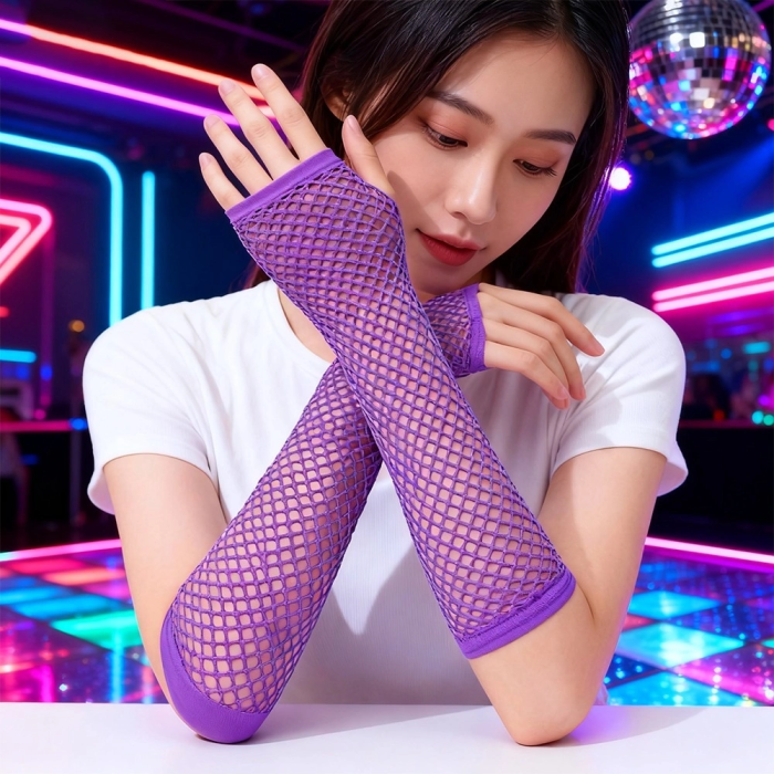 80’ler 90’lar Retro Mor File Parmaksız Eldiven 26 Cm - Lisinya