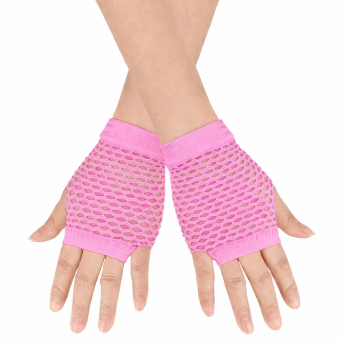 80’ler 90’lar Retro Neon Pembe File Parmaksız Kısa Eldiven 11 Cm - Lisinya