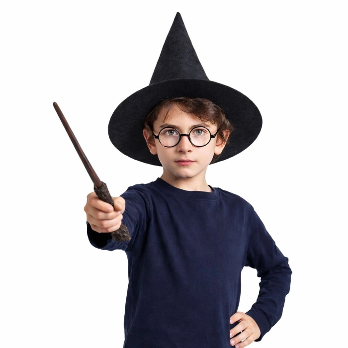 Harry Potter Tarzı Çocuk Seti (siyah Keçe Şapka, Asa, Gözlük) - Lisinya