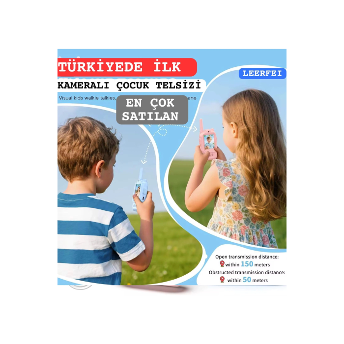 Çocuklar Için Görüntülü Telsiz Konuşma Özellıklı El Telsizi Şarj Edılebılır 50 Mt Menzil Kablosuz Gerektirmez - Lisinya