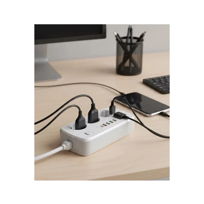  akım Korumalı Priz Ve Masaüstü Şarj İstasyonu Kablosuz 3 Priz ,4 Usb, 2 Type-c Girişli 2 Metre - Lisinya