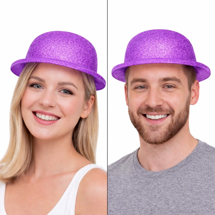 Mor Simli Melon Şapka | İnce Plastik Glitter Yetişkin Parti Şapkası - Lisinya
