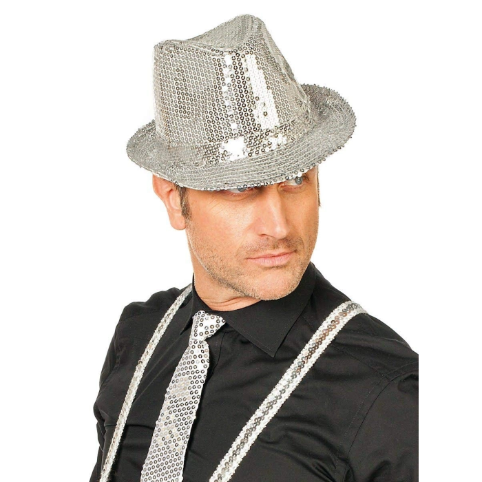Disko  Gümüş Payetli Fötr Şapka Yetişkin Boy - Lisinya