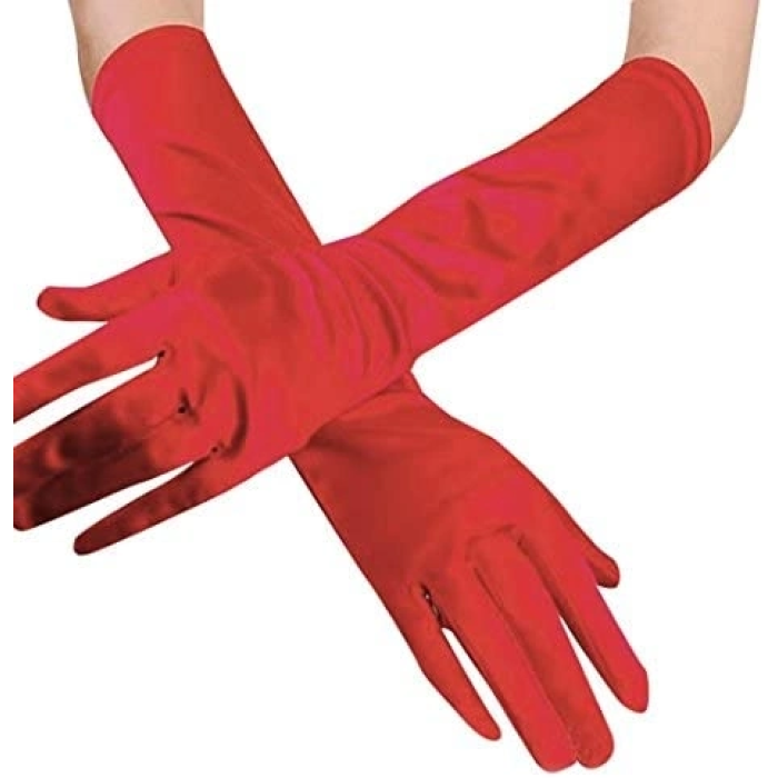 Kırmızı Renk Dirseğe Kadar Uzun Kumaş Eldiven 40 Cm - Lisinya