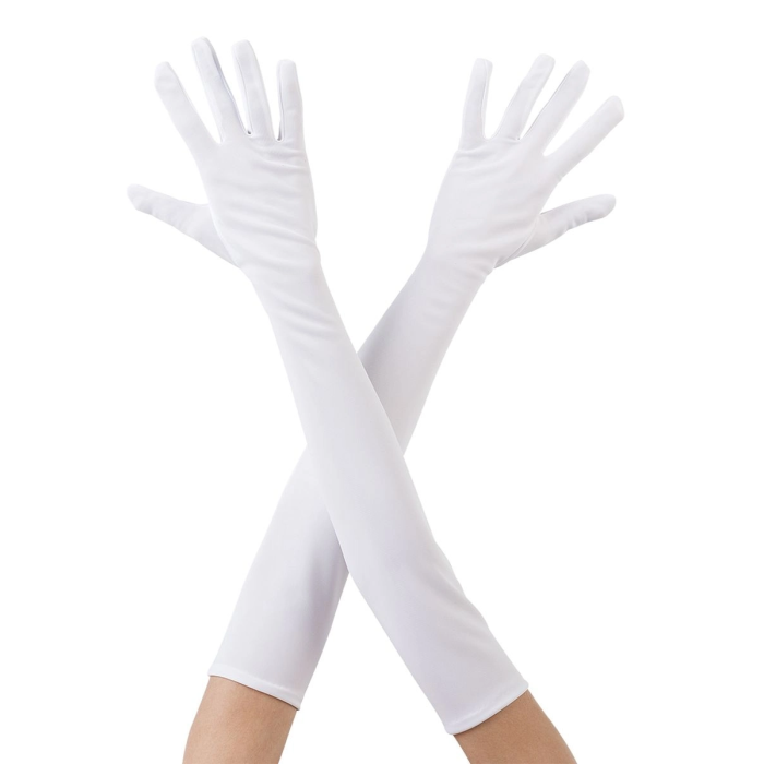 Beyaz Renk Dirseğe Kadar Uzun Kumaş Eldiven 40 Cm - Lisinya
