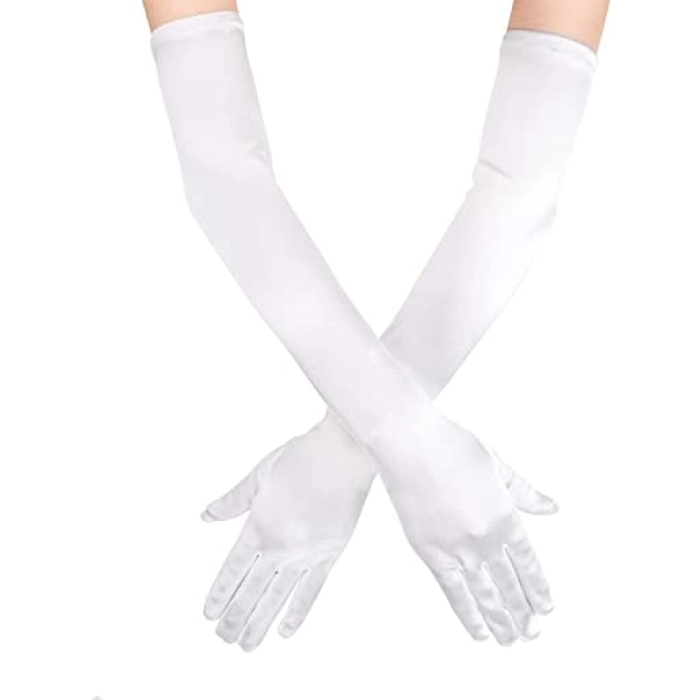 Beyaz Renk Dirseğe Kadar Uzun Kumaş Eldiven 40 Cm - Lisinya
