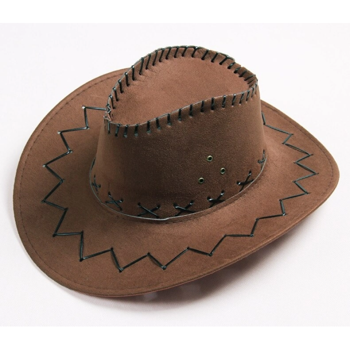 Bağcıklı Çocuk Boy Nubuk Süet Kovboy Şapkası Koyu Kahve Renk - Lisinya