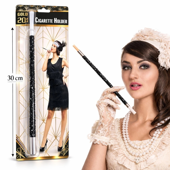 30 Cm Siyah Payetli  Tutacağı – 1920’ler Gatsby Parti Aksesuarı - Lisinya