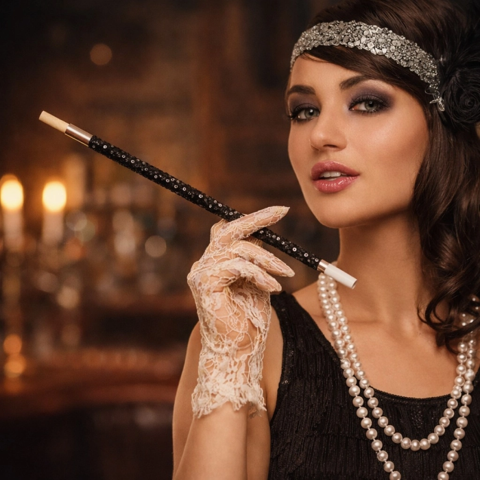 30 Cm Siyah Payetli  Tutacağı – 1920’ler Gatsby Parti Aksesuarı - Lisinya