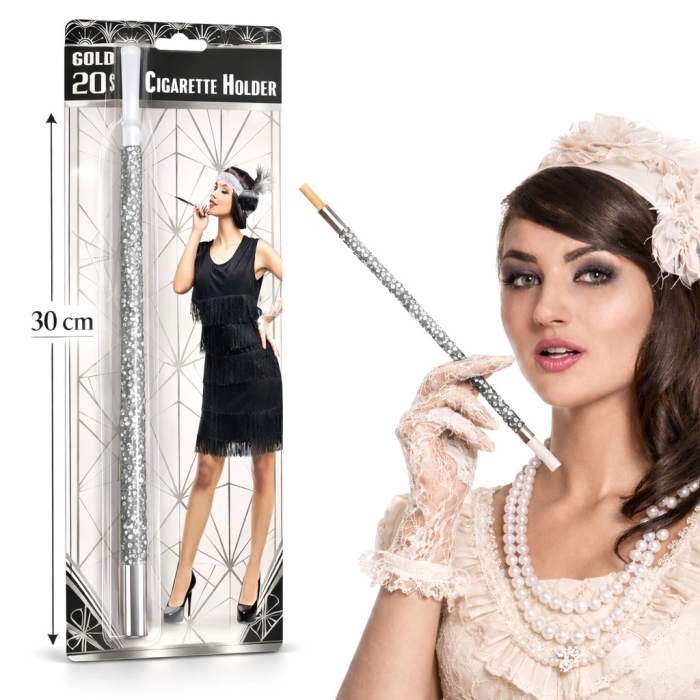 30 Cm Gümüş Payetli  Tutacağı – 1920’ler Gatsby Parti Aksesuarı - Lisinya