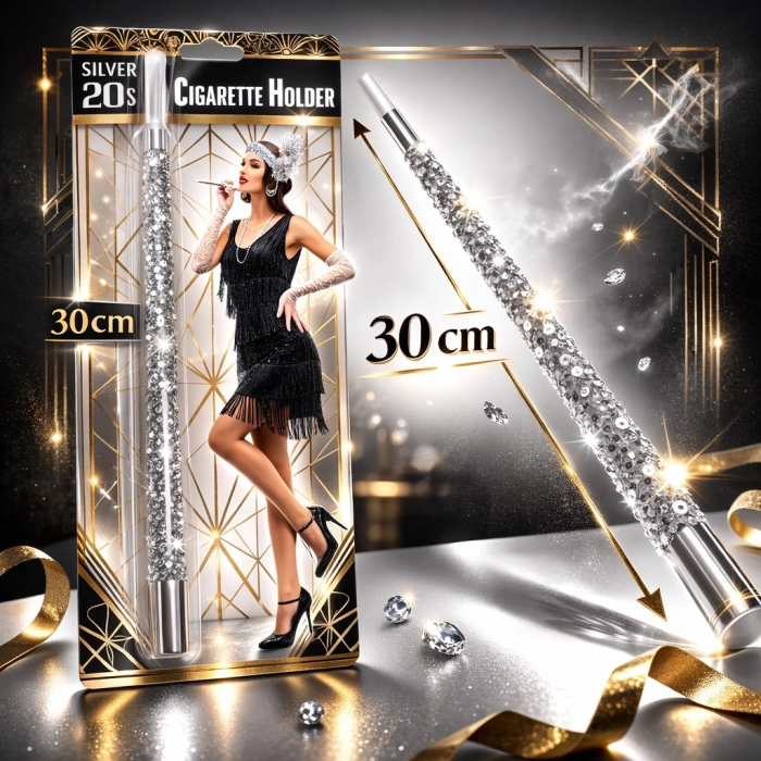 30 Cm Gümüş Payetli  Tutacağı – 1920’ler Gatsby Parti Aksesuarı - Lisinya