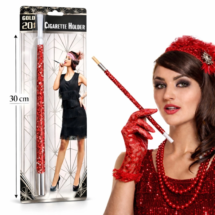 30 Cm Kırmızı Payetli  Tutacağı – 1920’ler Gatsby Parti Aksesuarı - Lisinya