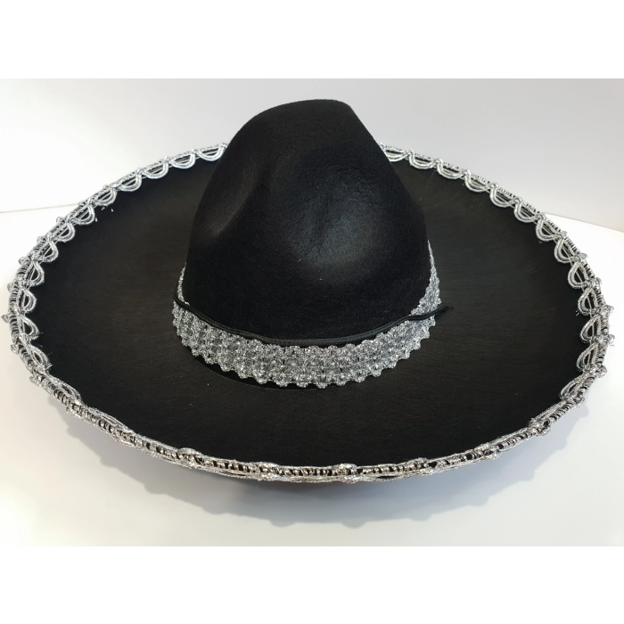 Gümüş Renk Şeritli Meksika Mariachi Latin Şapkası 55 Cm Çocuk - Lisinya
