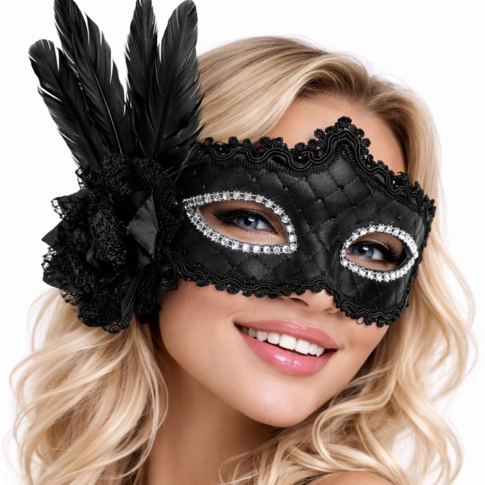 Siyah Tüylü Venedik Lüks Balo Maskesi - Lisinya