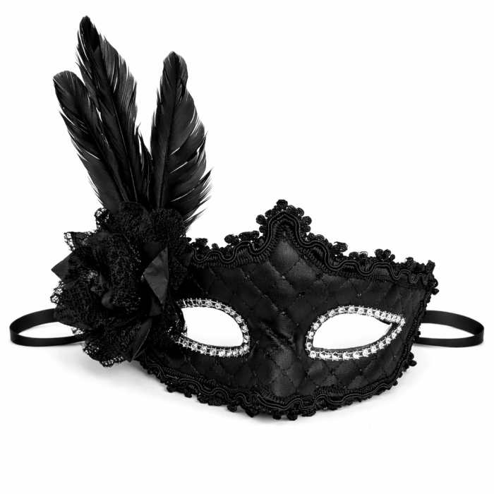Siyah Tüylü Venedik Lüks Balo Maskesi - Lisinya