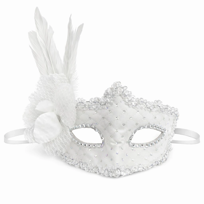 Beyaz Tüylü Venedik Lüks Balo Maskesi - Lisinya