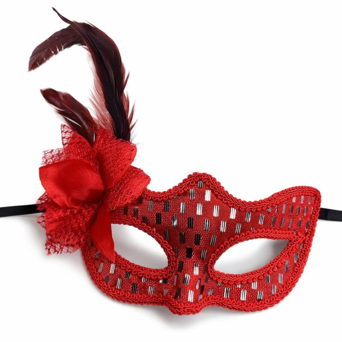 Kırmızı Tüylü Balo Maskesi Kadın Parti Aksesuarı - Lisinya