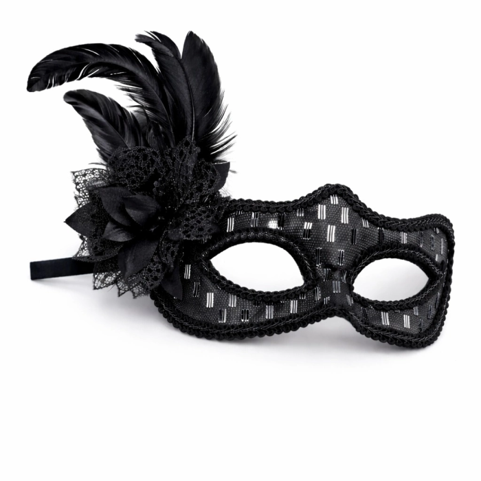 Siyah Tüylü Balo Maskesi Kadın Parti Aksesuarı - Lisinya