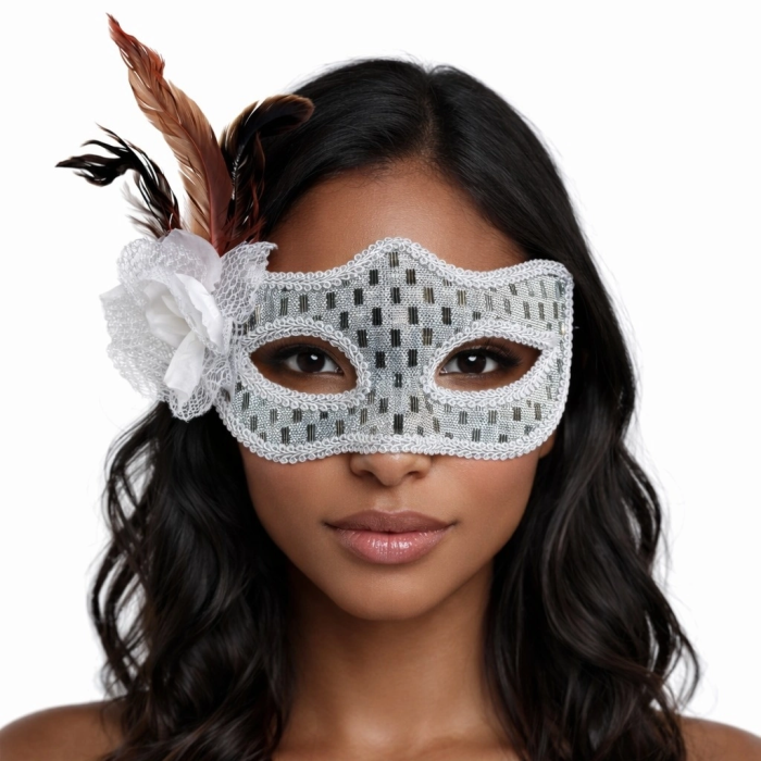 Gümüş Renk Tüylü Balo Maskesi Kadın Parti Aksesuarı - Lisinya