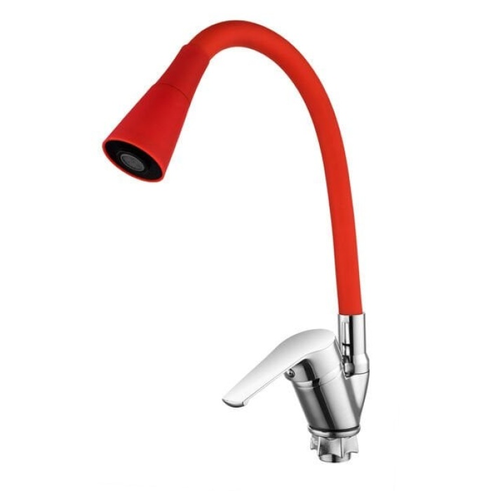 Oynar Başlıklı Çelik Spiral Üzeri Silikon Kaplama Musluk Başlığı Kobra Fonksiyonlu Musluk - Kırmızı - Lisinya