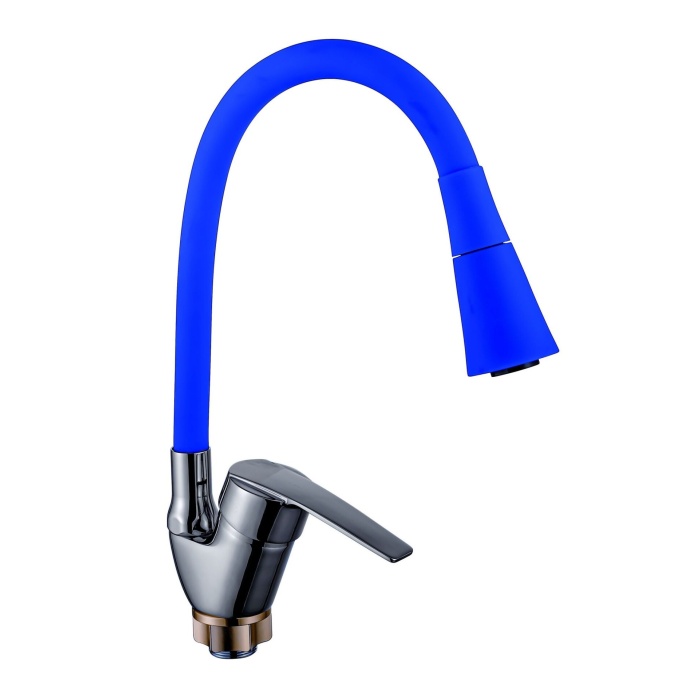 Oynar Başlıklı Çelik Spiral Üzeri Silikon Kaplama Musluk Başlığı Kobra Fonksiyonlu Musluk - Mavi - Lisinya