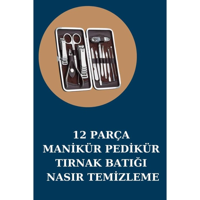 12 Parça Manikür Pedikür Seti Özel Deri Çanta El Ayak Bakımı Akne ve Sivilce Temizleme - Lisinya