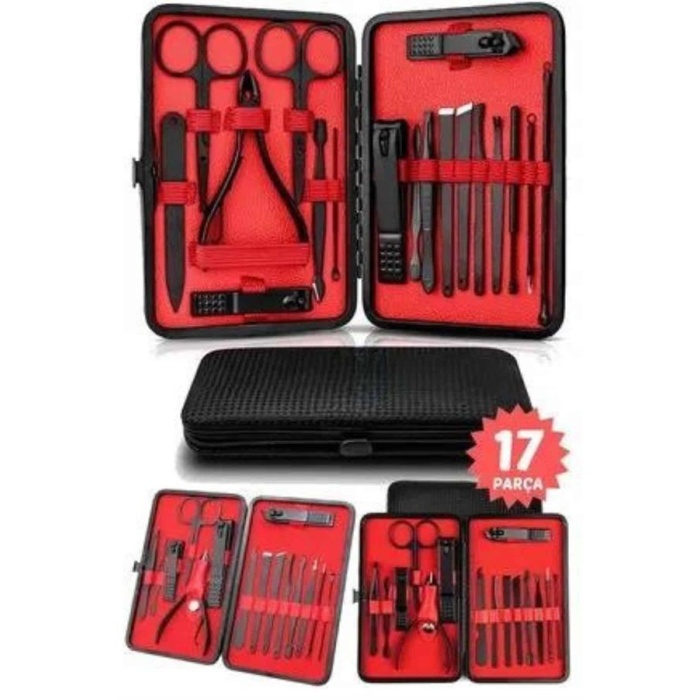 17 Parça El Ayak Bakım Seti Tırnak Temizleme Manikür Pedikür Cımbız Törpü Tırnak Makası - Lisinya