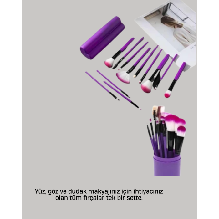 Kusursuz Makyaj İçin 12 Parça Profesyonel Fırça Seti Taşınabilir Kutu Hediyeli - Lisinya