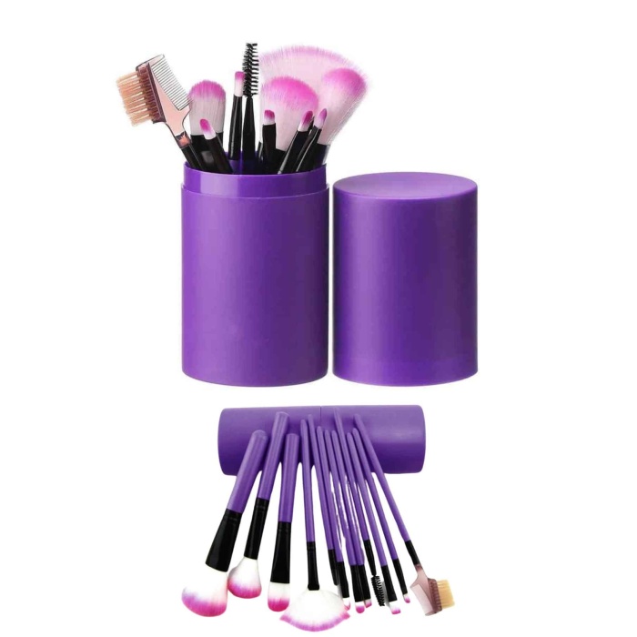 Makyaj Fırçası 12 Parça Set Yumuşak Uçlu Göz Makyajına Uygun Hafif ve Taşınabilir Çanta - Lisinya