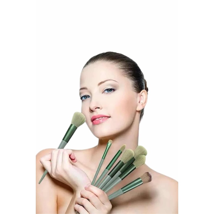Makyaj Fırça Seti Yeşil 13 Parça Fondöten Fırçası Allık Fırçası Far Fırçası - Lisinya