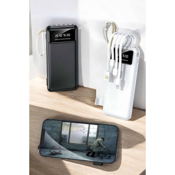 20.000 Mah Led Işıklı LCD Ekran USB Girişli Type-C Lightning Powerbank - Lisinya