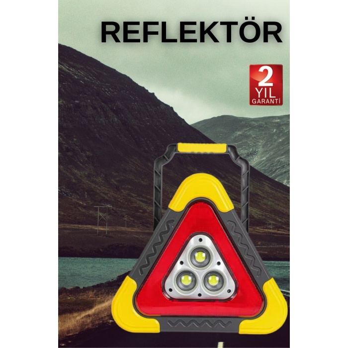 Işıklı Üçgen Reflektör Led Projektör Acil Durum Feneri Flaşör 500 Lümen - Lisinya