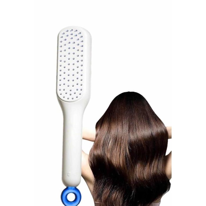 Kendi Kendini Temizleyen Otomatik Tuşlu Saç Tarağı Dolaşık Açıcı Masaj Fırçası Silikon Fırça - Lisinya