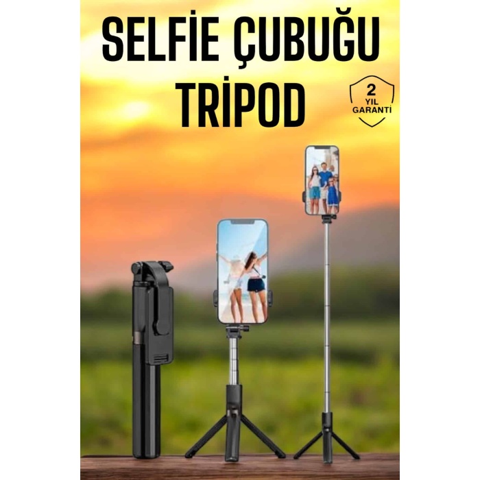 Selfie Çubuğu Tripod Kumandalı Telefon Tutucu Siyah - Lisinya