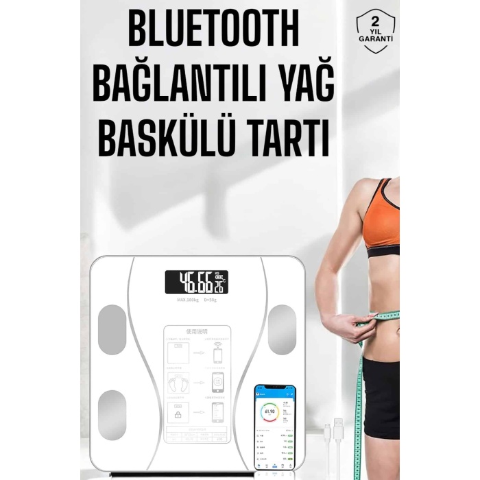 Akıllı Tartı Dijital Baskül Yağ Su Kas Vücut Kitle Kilo Ölçer Tartı - Lisinya