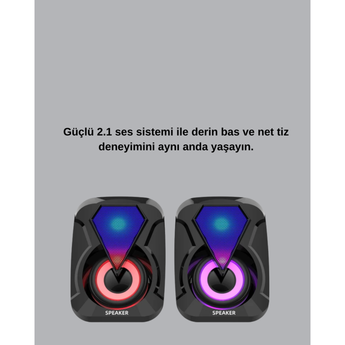2.1 Kanal RGB LED Oyun Hoparlörü Subwoofer Destekli - Lisinya
