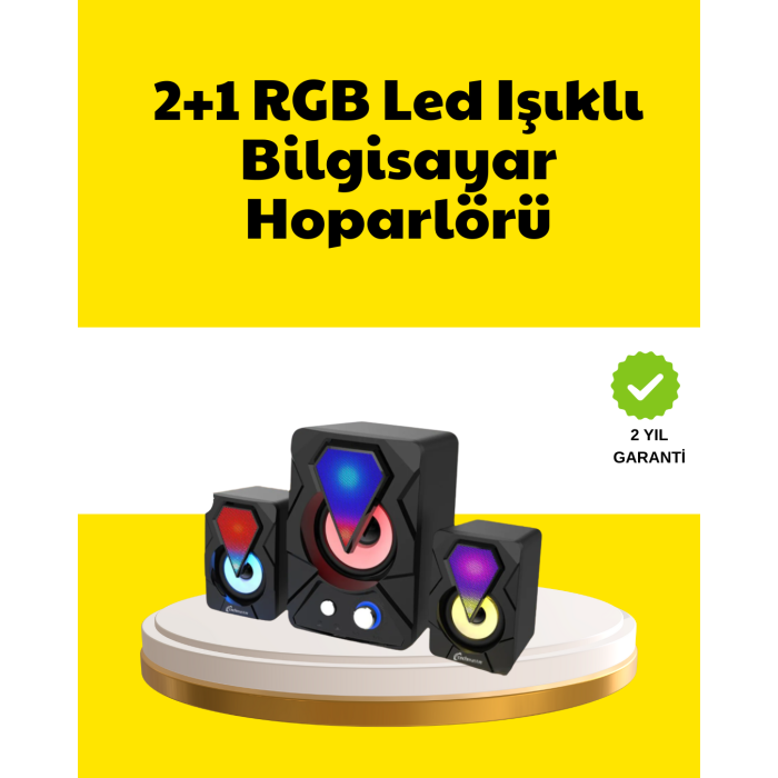 2.1 USB Bağlantılı Oyun Hoparlörü Renkli LED Işıklı - Lisinya