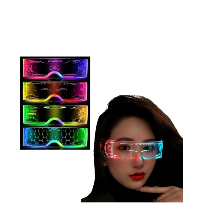 LED Işıklı Rave Gözlüğü 7 Renk 5 Işık Modu Futuristik Tasarım - Lisinya