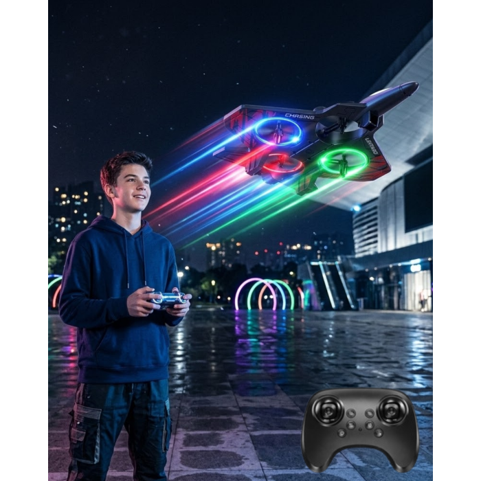 LED Işıklı Fighter Jet Tasarımlı Drone Uzaktan Kumandalı Akrobatik Oyuncak Uçak - Lisinya