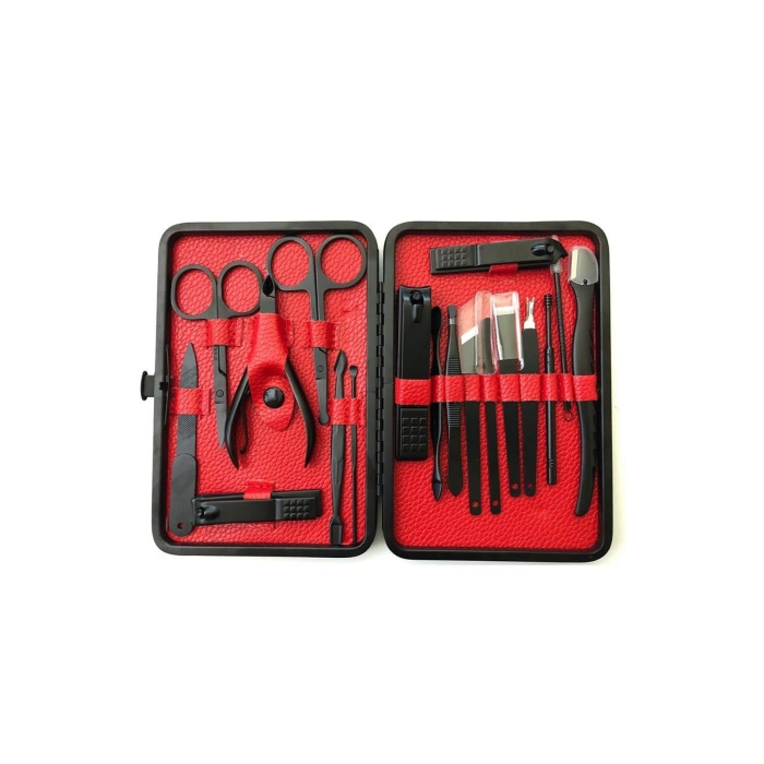 Deri Çantalı Siyah Paslanmaz Çelik 17 Parça Manikür Pedikür Seti - Lisinya