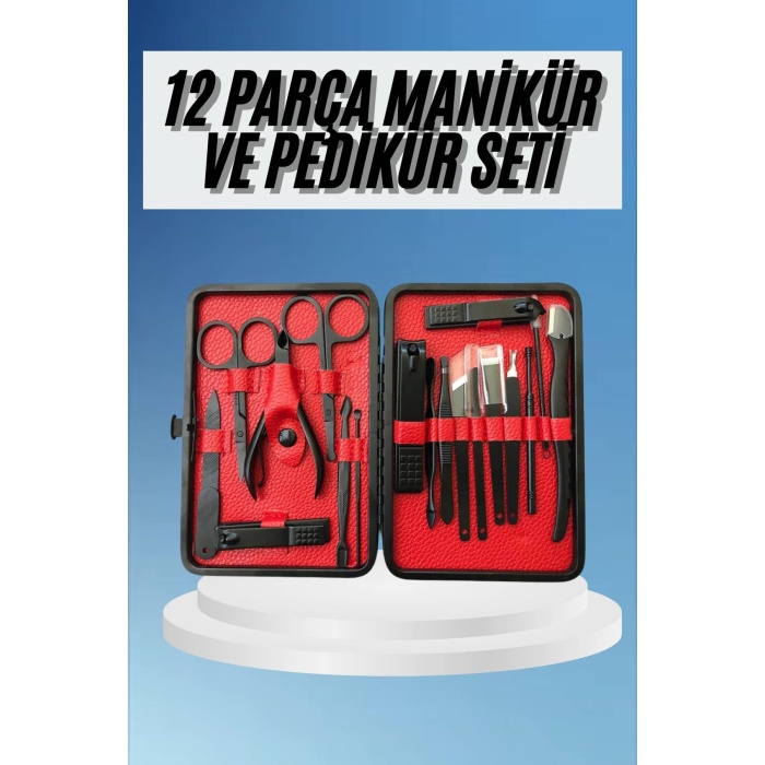 Deri Çantalı Siyah Paslanmaz Çelik 17 Parça Manikür Pedikür Seti - Lisinya