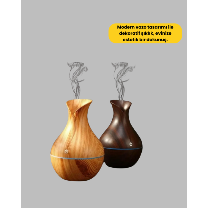 Ultrasonik Ahşap Desenli 130ml Aromaterapi Difüzör ve Hava Nemlendirici - Lisinya