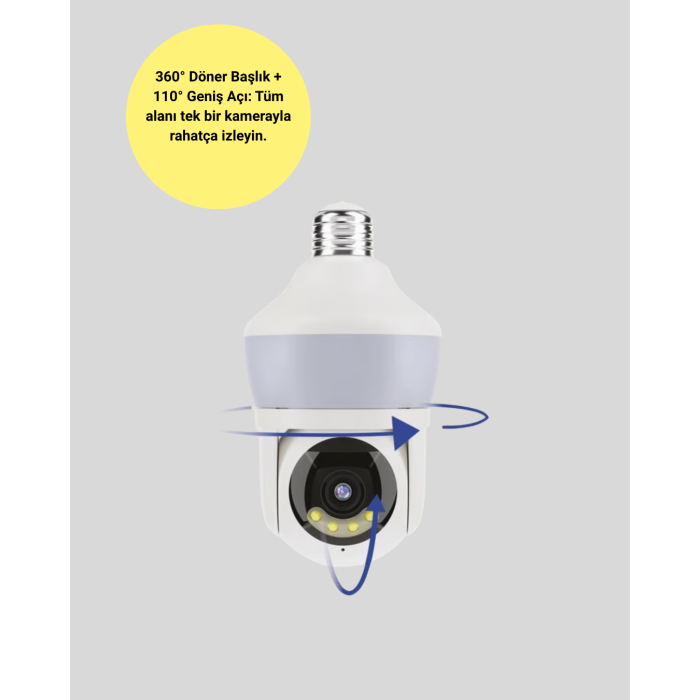 360° Full HD Wi-Fi Akıllı Ampül Kamera Gece Görüşlü - Lisinya