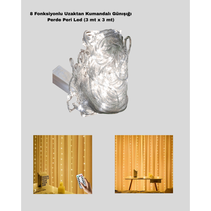 Uzaktan Kumandalı Perde Tipi Günışığı Peri Led Işık Dekorasyon - Lisinya