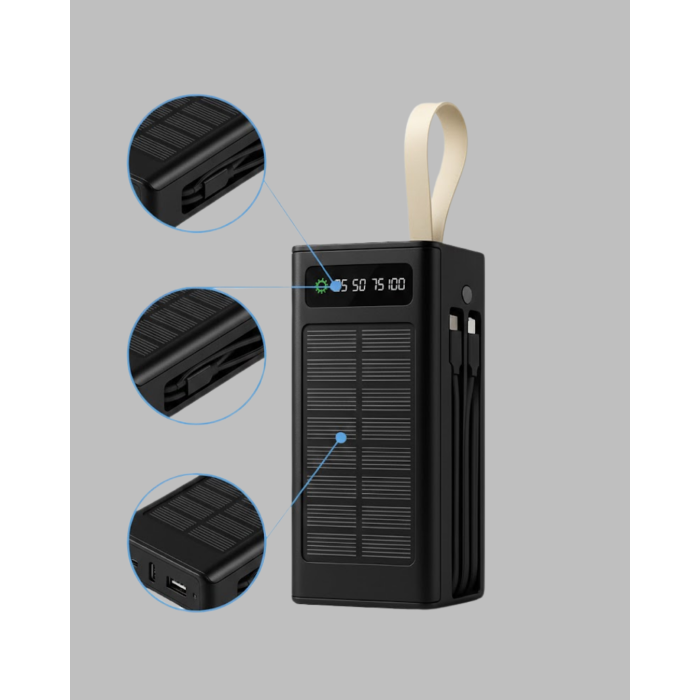 Güneş Panelli Powerbank LED Işıklı Taşınabilir Şarj Cihazı - Lisinya